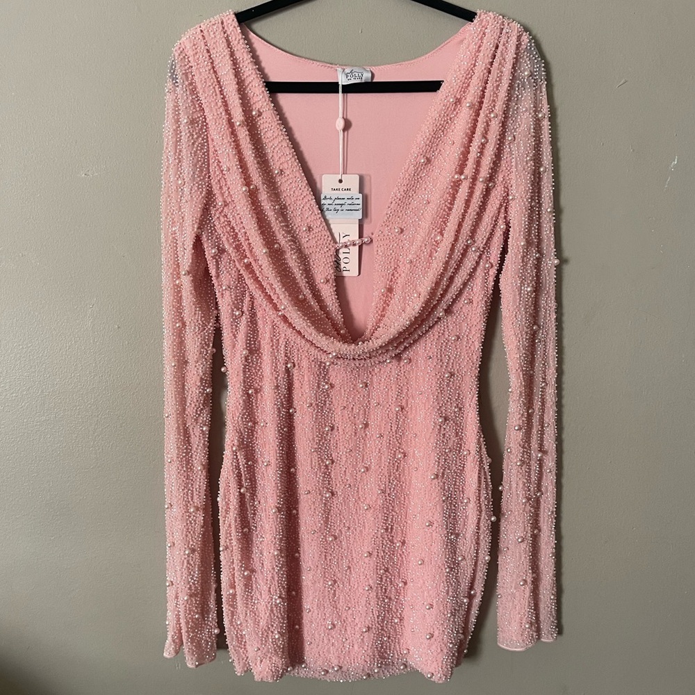 Oh Polly Pink Long Sleeve Bodycon Dress